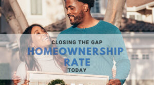 Homeownership Rate: A black American Couple are smiling while they're in front of their new house