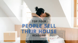 Sell Their Houses: A couple is hugging and boxes are in the back