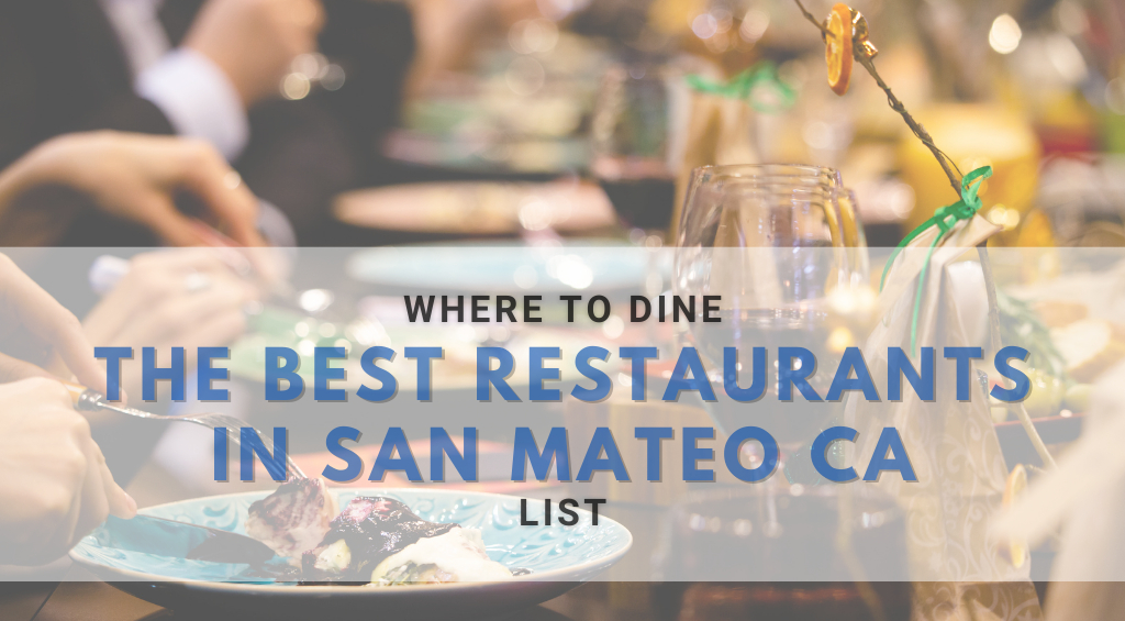 Restaurants in San Mate CA: Center of a dining table in a restaurant full of food and people eating together
